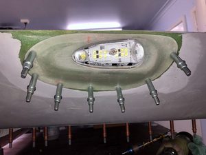 RH wingtip bump position finalised, with 2.4mm reference holes drilled - clecoed in place