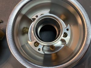 6" main wheel hub after brake caliper removed.