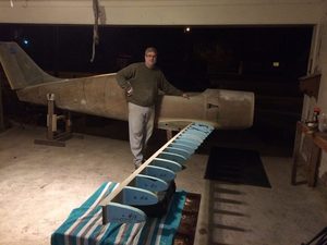 A complete view of the dry fitting of the leading edge ribs on Starboard wing.