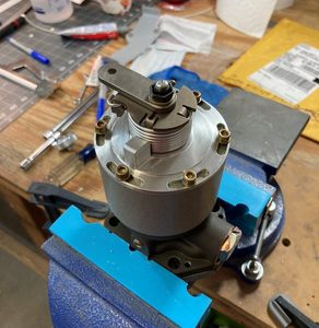 The oil-controlled propeller governor that's mounted on the front left engine pad.