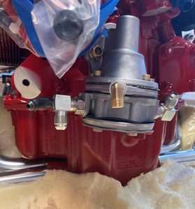 Various fitting are installed and clocked on the rear accessory case prior to hanging the engine due to easier access. Here are 3 fittings mounted on the fuel pump. All are clocked differently,
