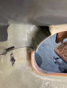 Top and bottom cowling secured to each other, Not the big gap between the 2 edges. Needs to be corrected.